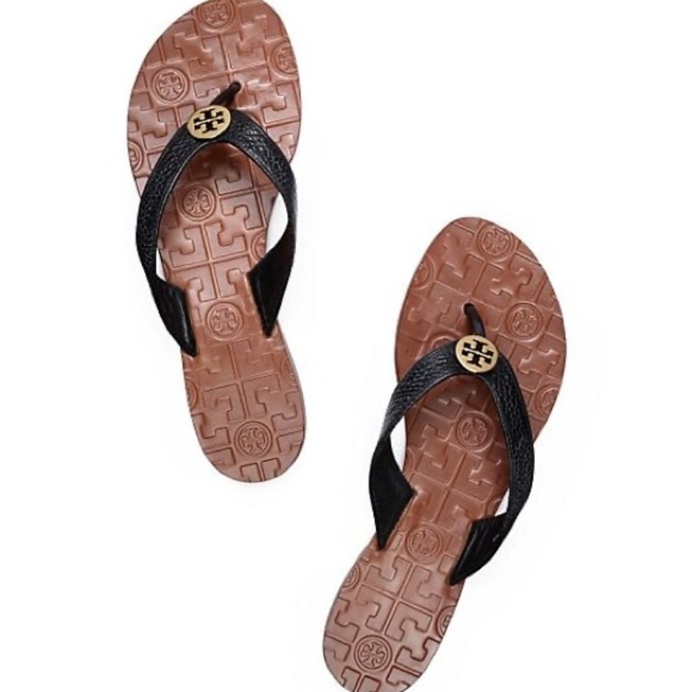 Tory Burch Thora black leather flip flop sandals size 7 M